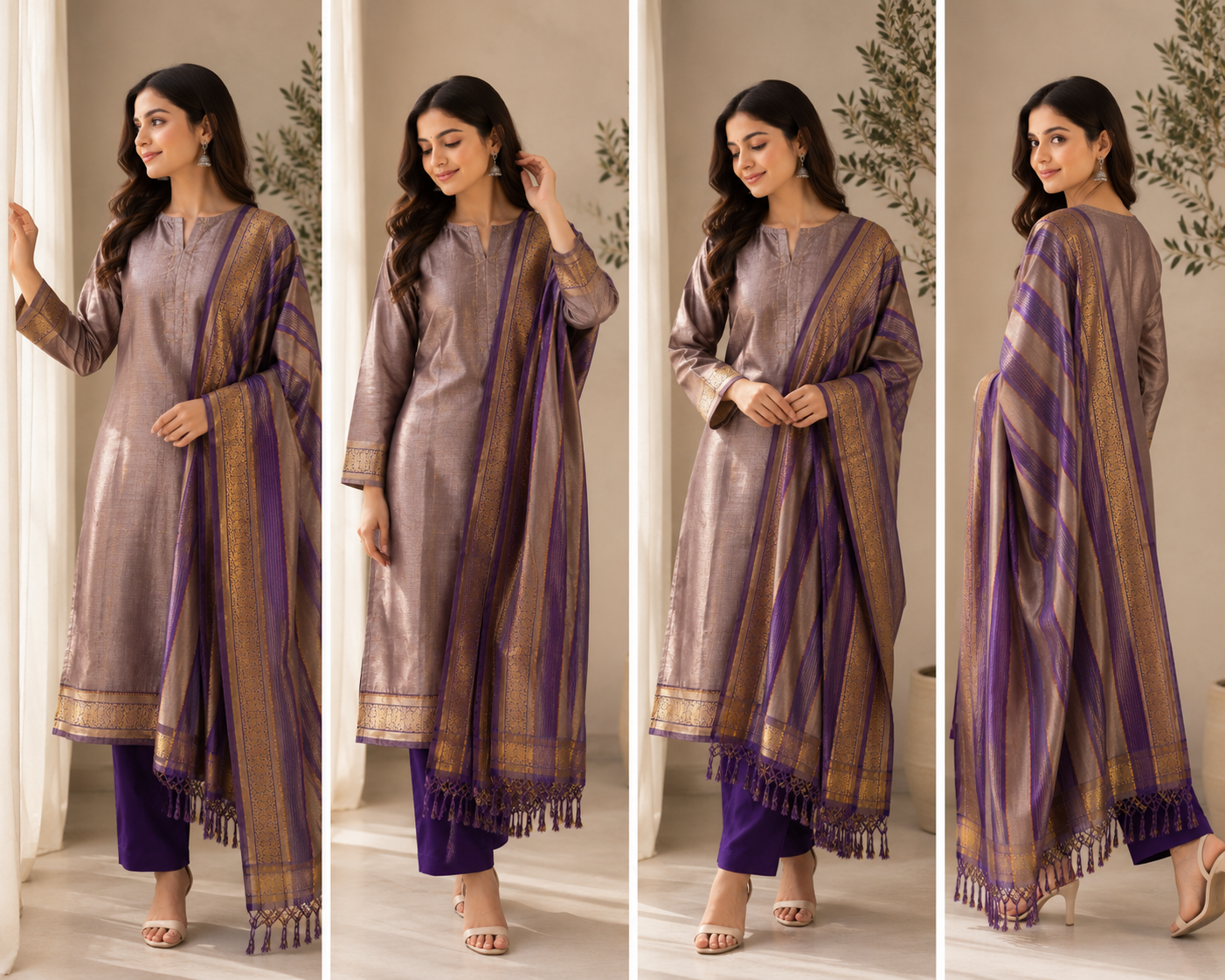 VELLOURAA Mauve & Purple Unstitched Salwar Suit with Zari Dupatta