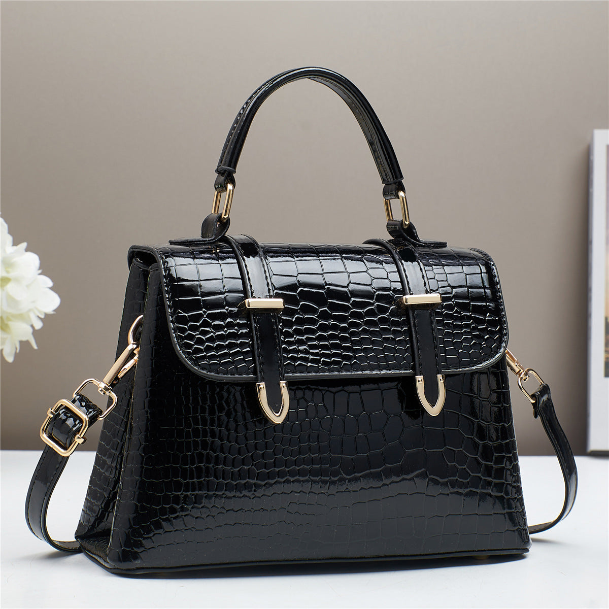 Aurora Croc Top Handle Satchel Bag