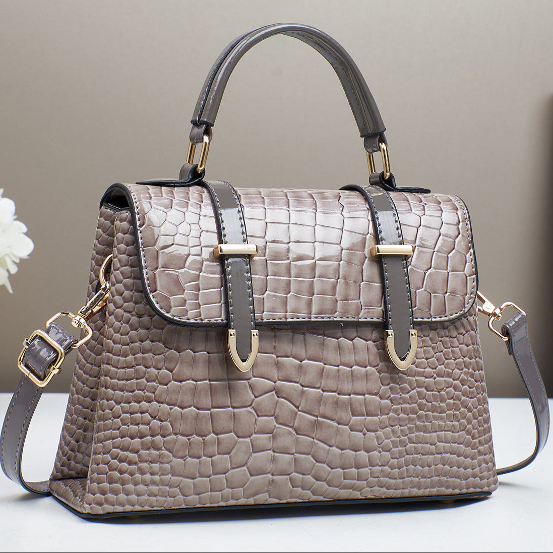 Aurora Croc Top Handle Satchel Bag