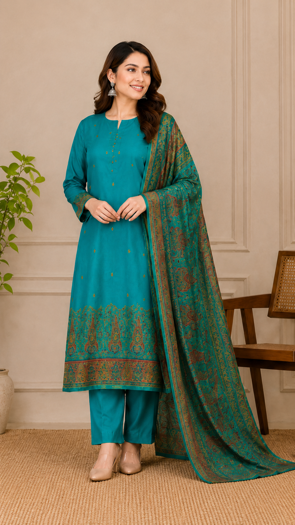 Teal Green Dola Silk Zari Weaving Unstitched Suit Set with Woven Dupatta