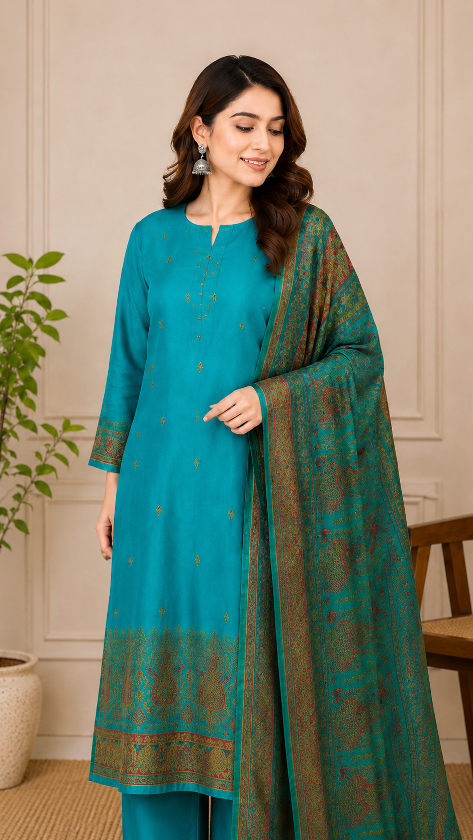 Teal Green Dola Silk Zari Weaving Unstitched Suit Set with Woven Dupatta